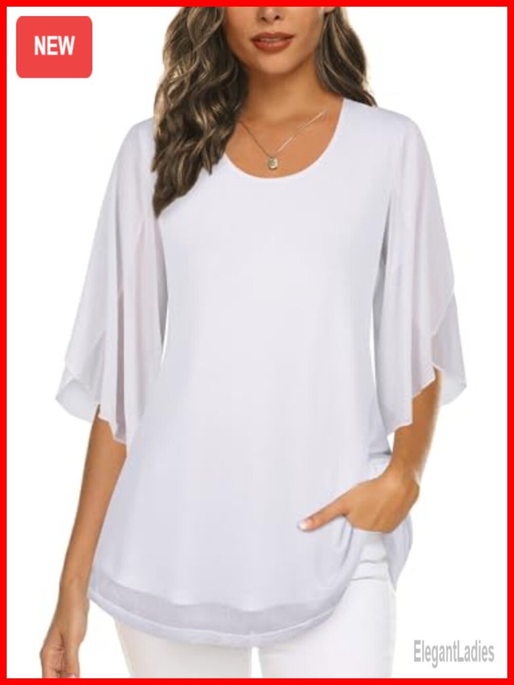Ninedaily Women's Mesh Tunic Blouse 3/4 Sleeve Dressy Casual Top